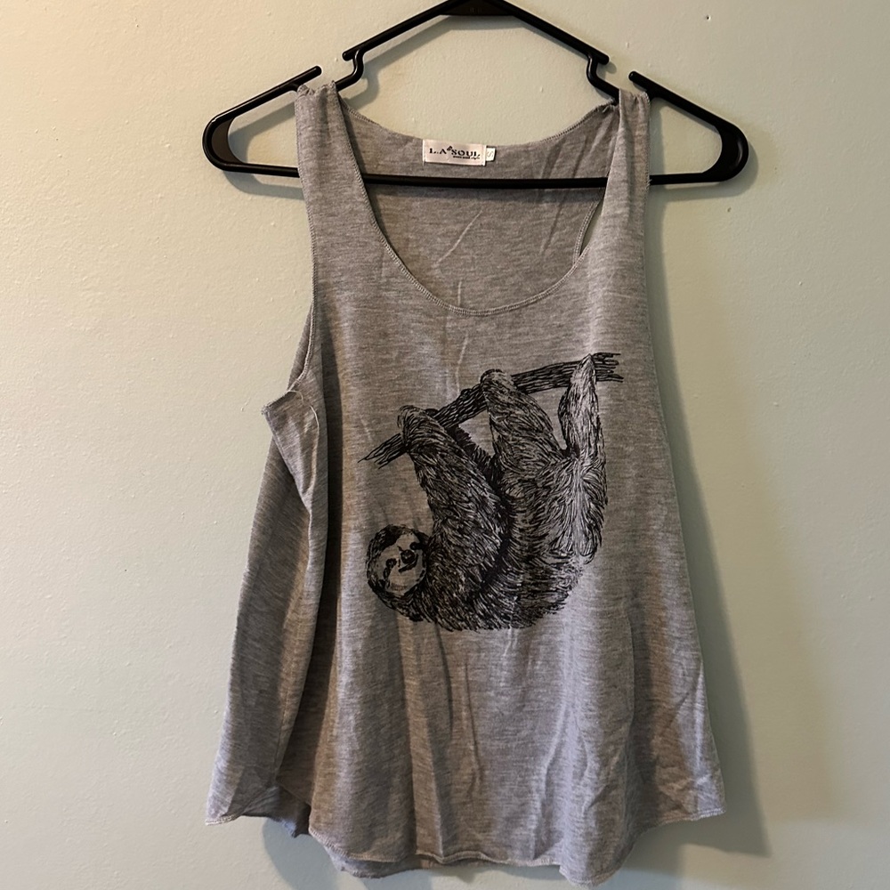 Flowy Grey Sloth Razorback tank